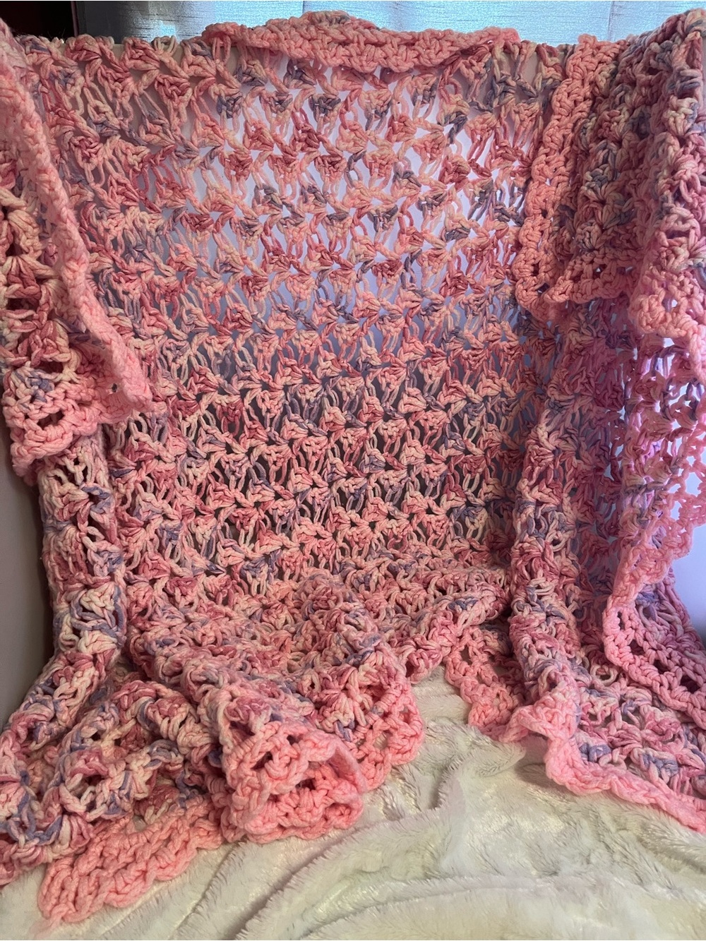 Handmade Chunky Crochet Throw - Pink Blend